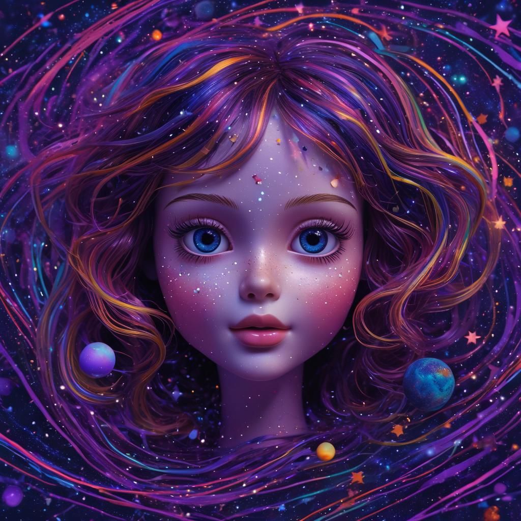 Psychedelic Op Art Doll Face in Space