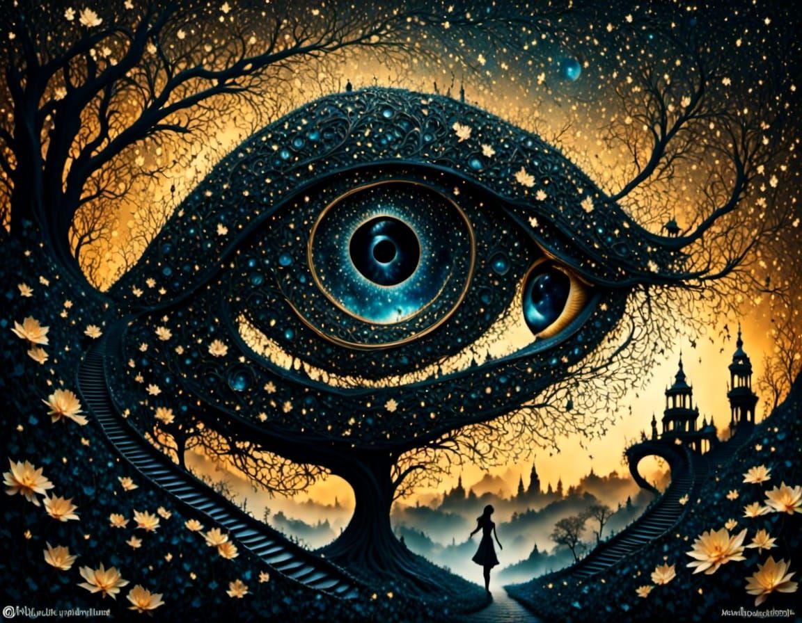 Surreal 3D Mystery Eye Made of Fireflies