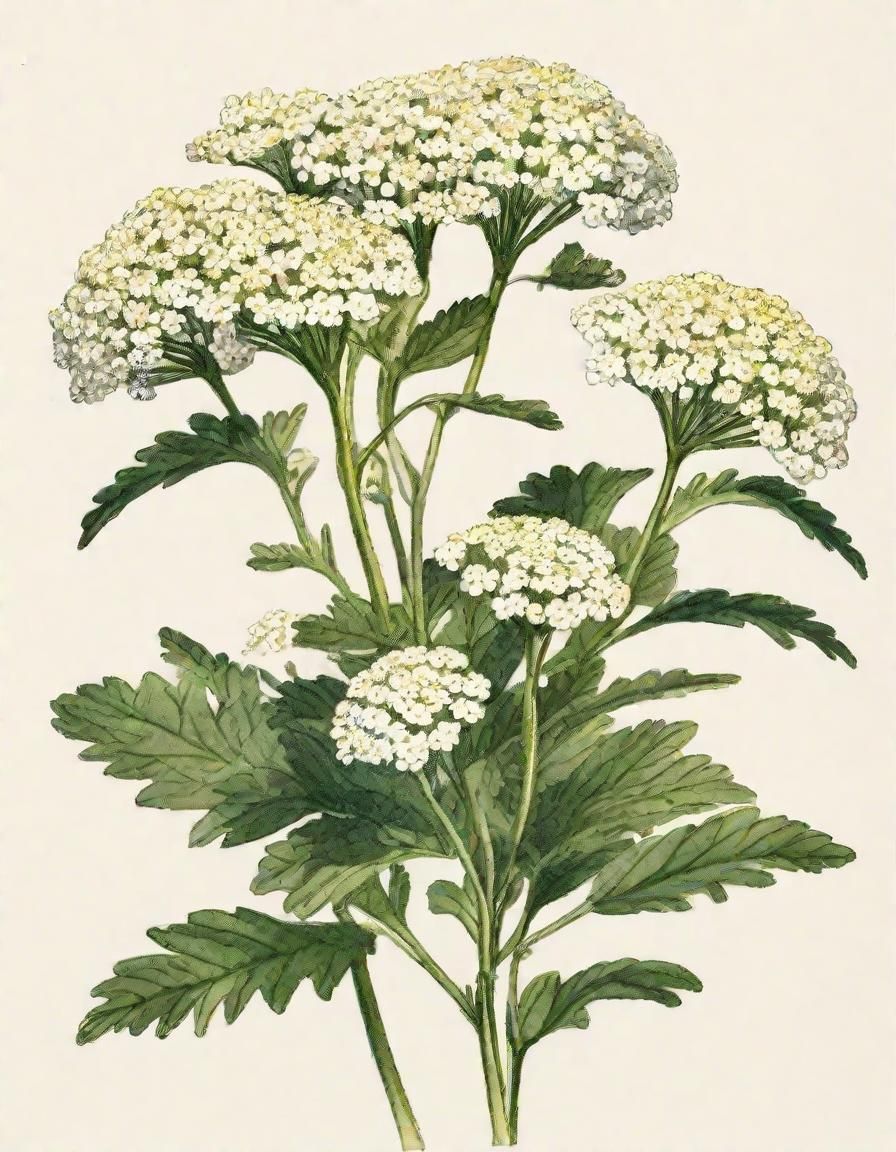 Vintage Watercolor Illustration of White Achillea Millefoliu...