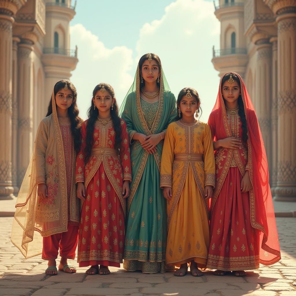 Pakistani Sisters in Fantasy Landscape, Digital Art