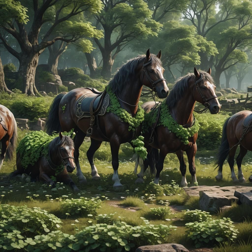 Horses with Clovers: Detailed Matte Painting
