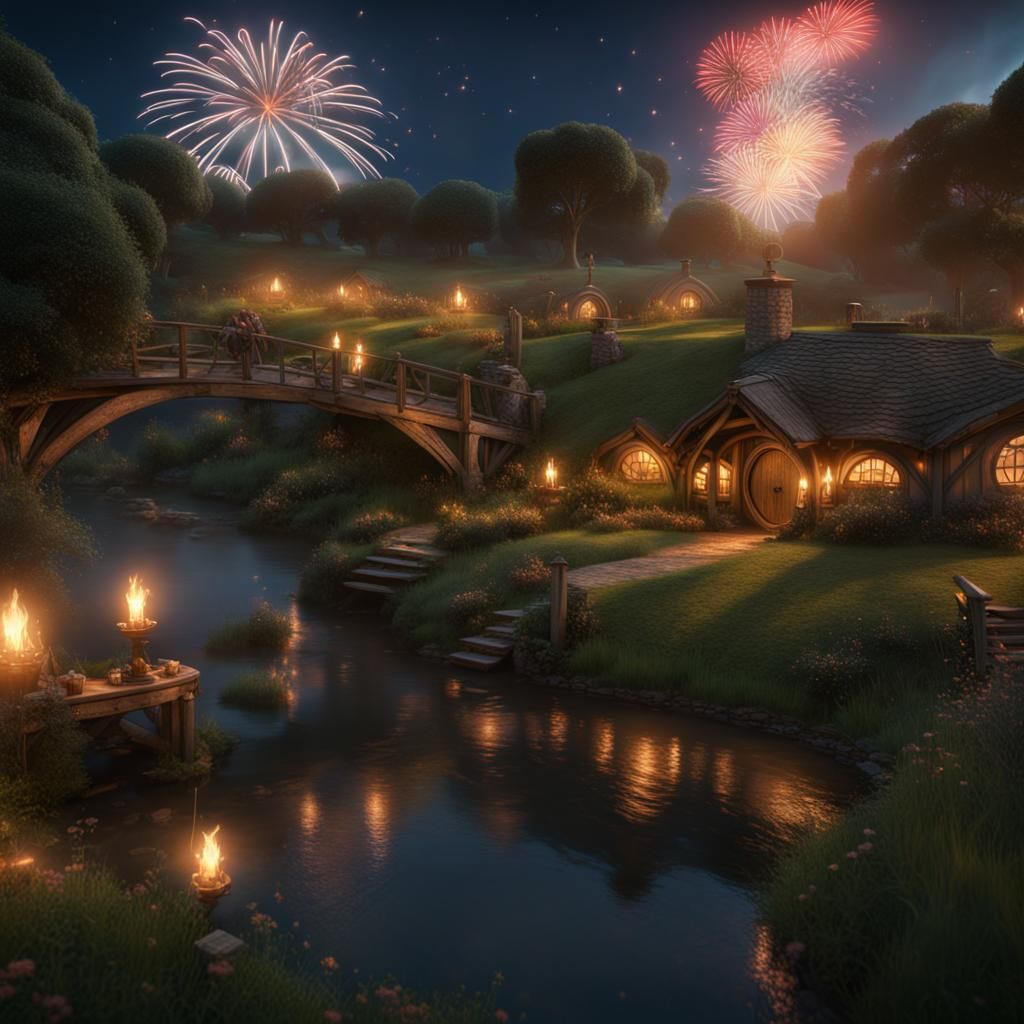 Hobbiton Ablaze with Gandalf's Fireworks Display