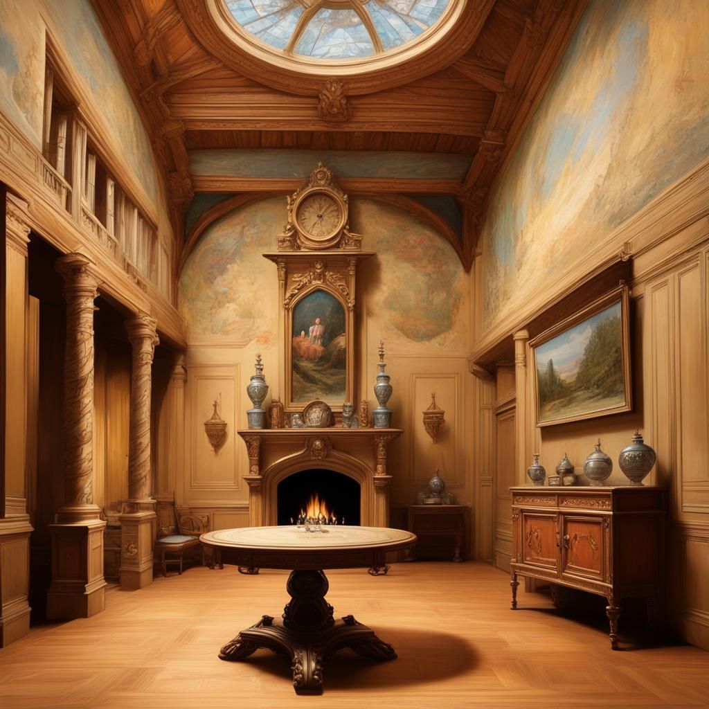 Scottish Castle Interior in Hyper-Realist Oil Painting