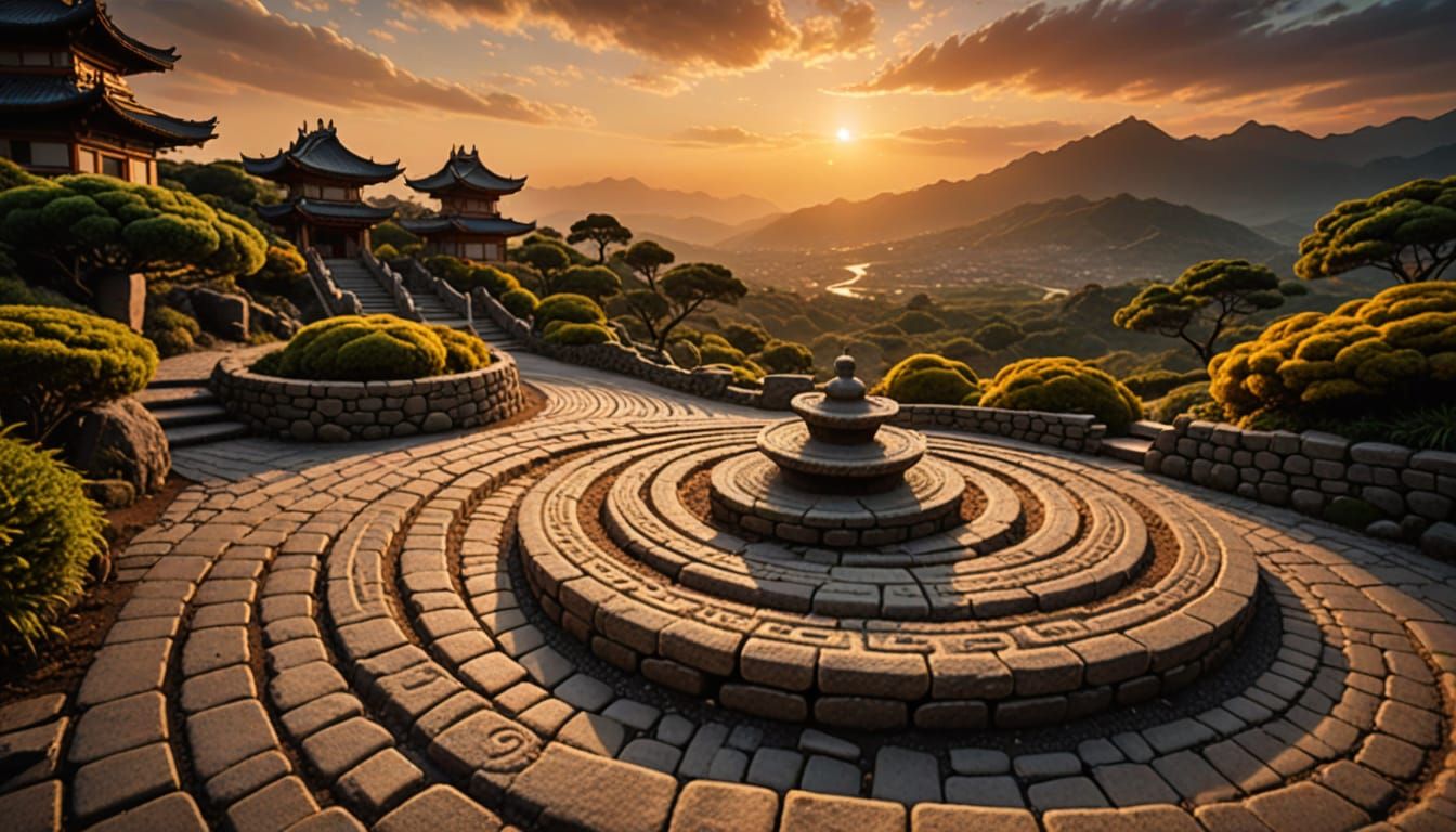 Zen Garden Spiral Road at Sunset