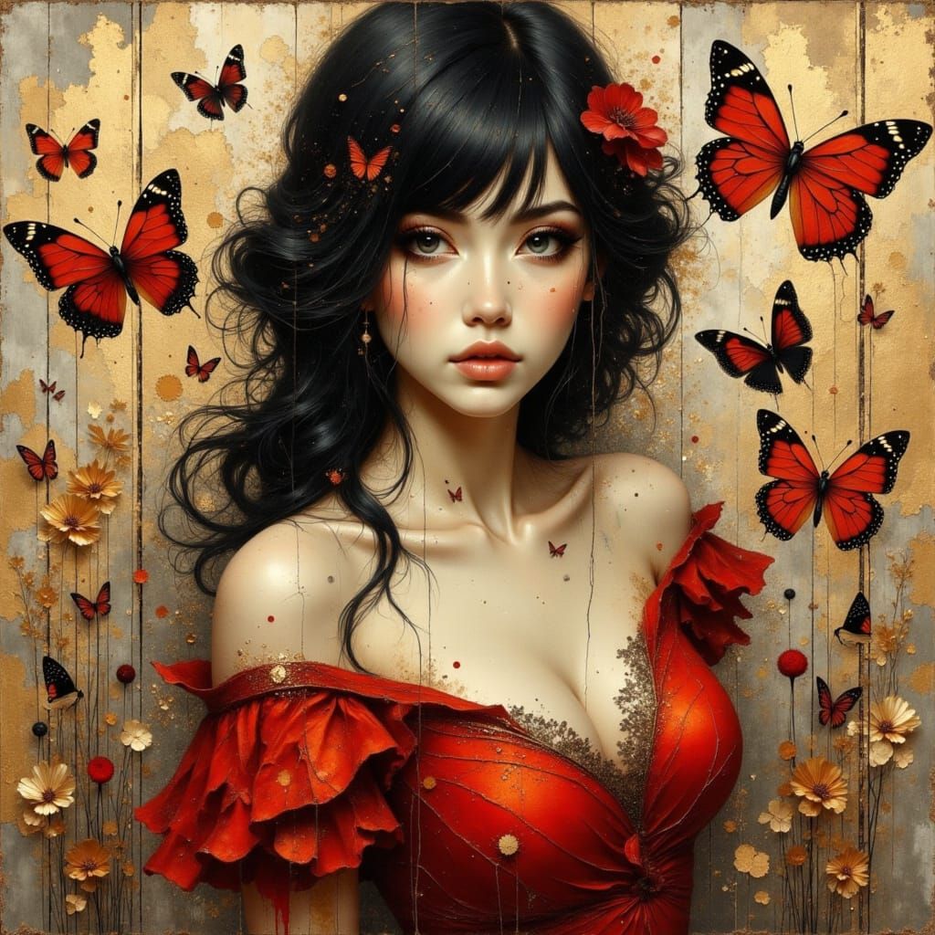 Surreal Woman Surrounded by Butterflies in Art Deco