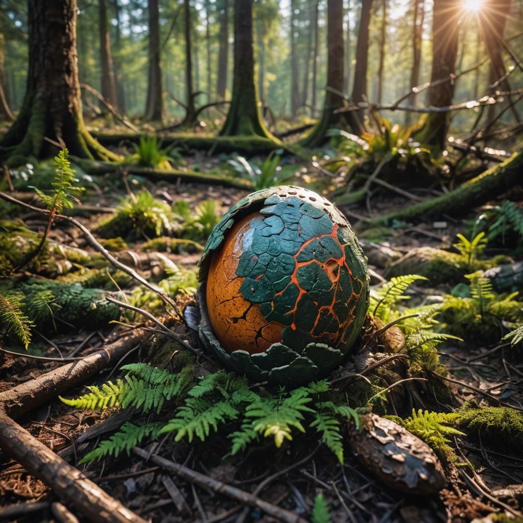 Dinosaur Egg in Prehistoric Forest: Macro Wildlife Photograp...