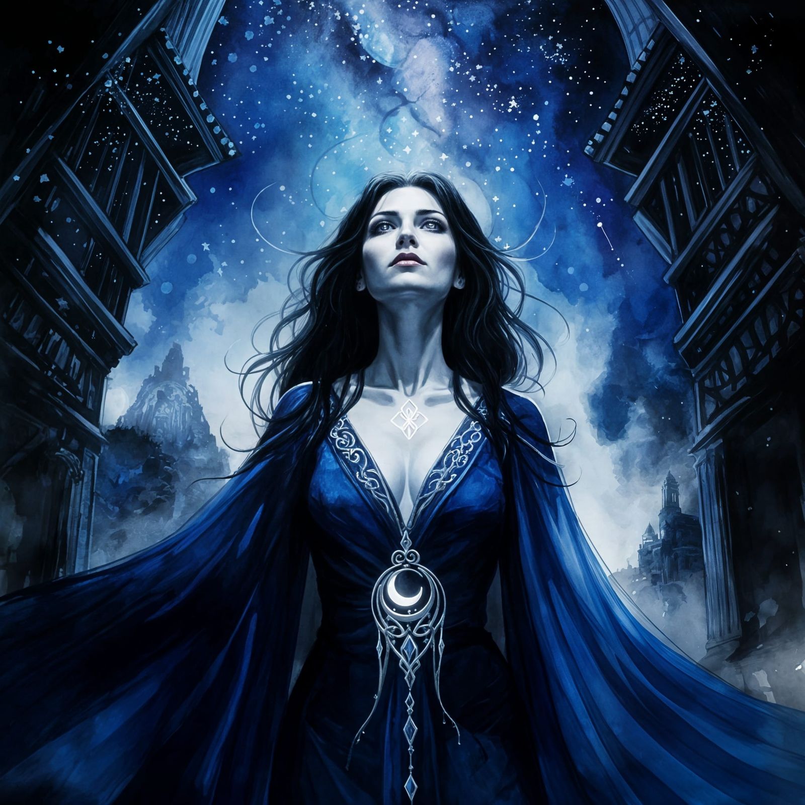 Moonlit Priestess Queen in Celestial Splendor
