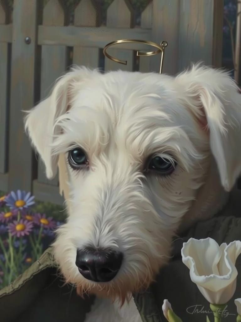 Fallen Angel Dog in a Rustic Landscape