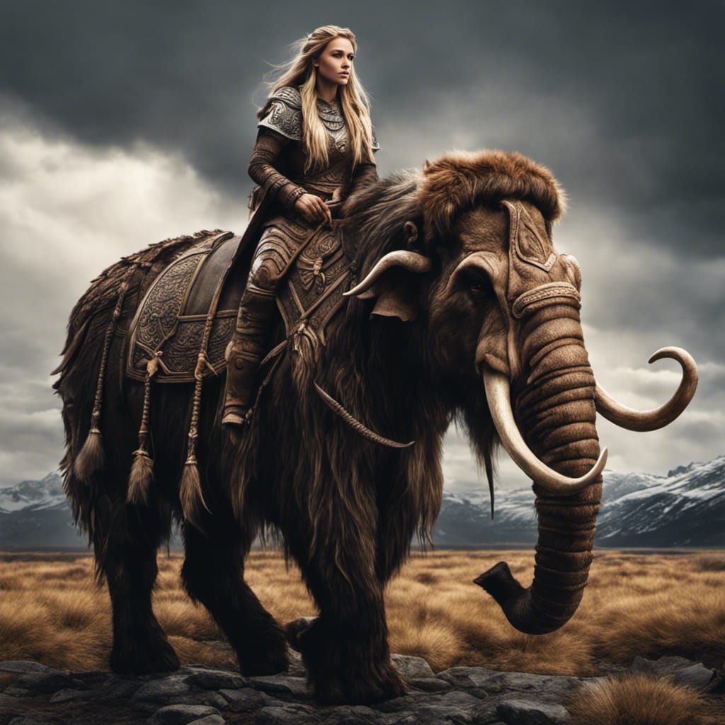 Norse Mammoth Rider in Hyperrealistic Style