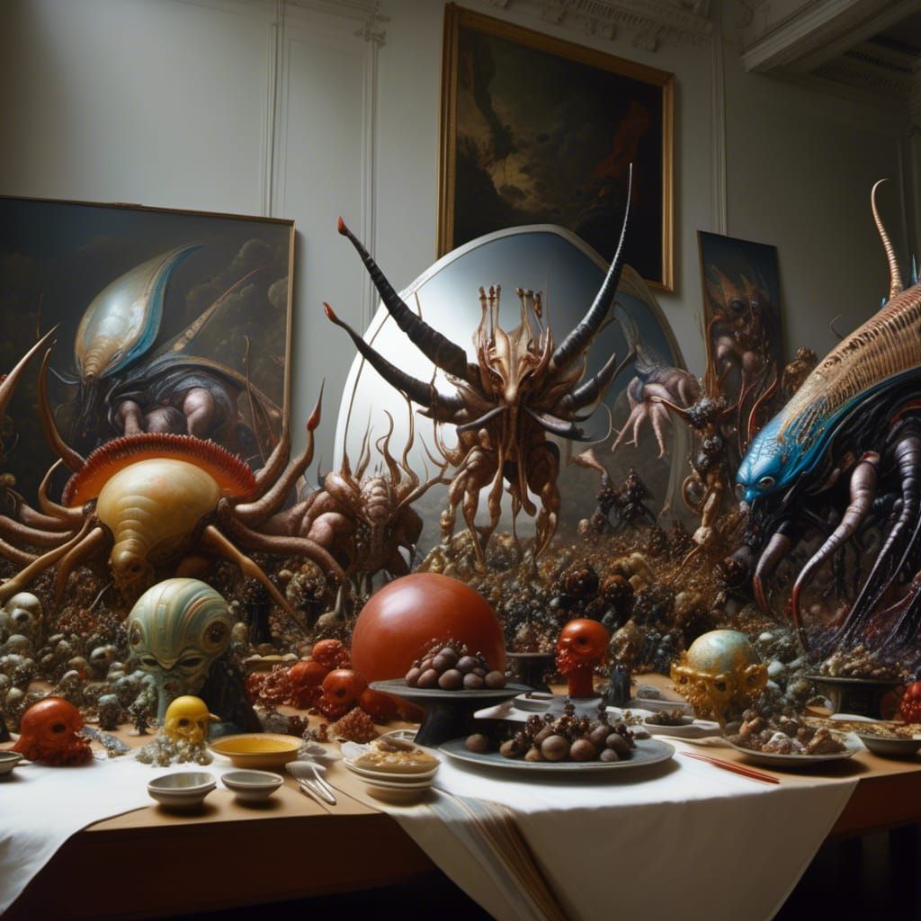 Abstract Alien Portraits with Bizarre Creatures