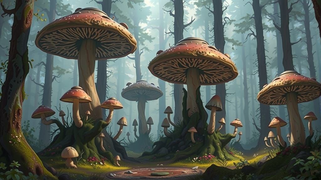 Gothic Alien Fungal Landscape in a Dystopian Aesthetic