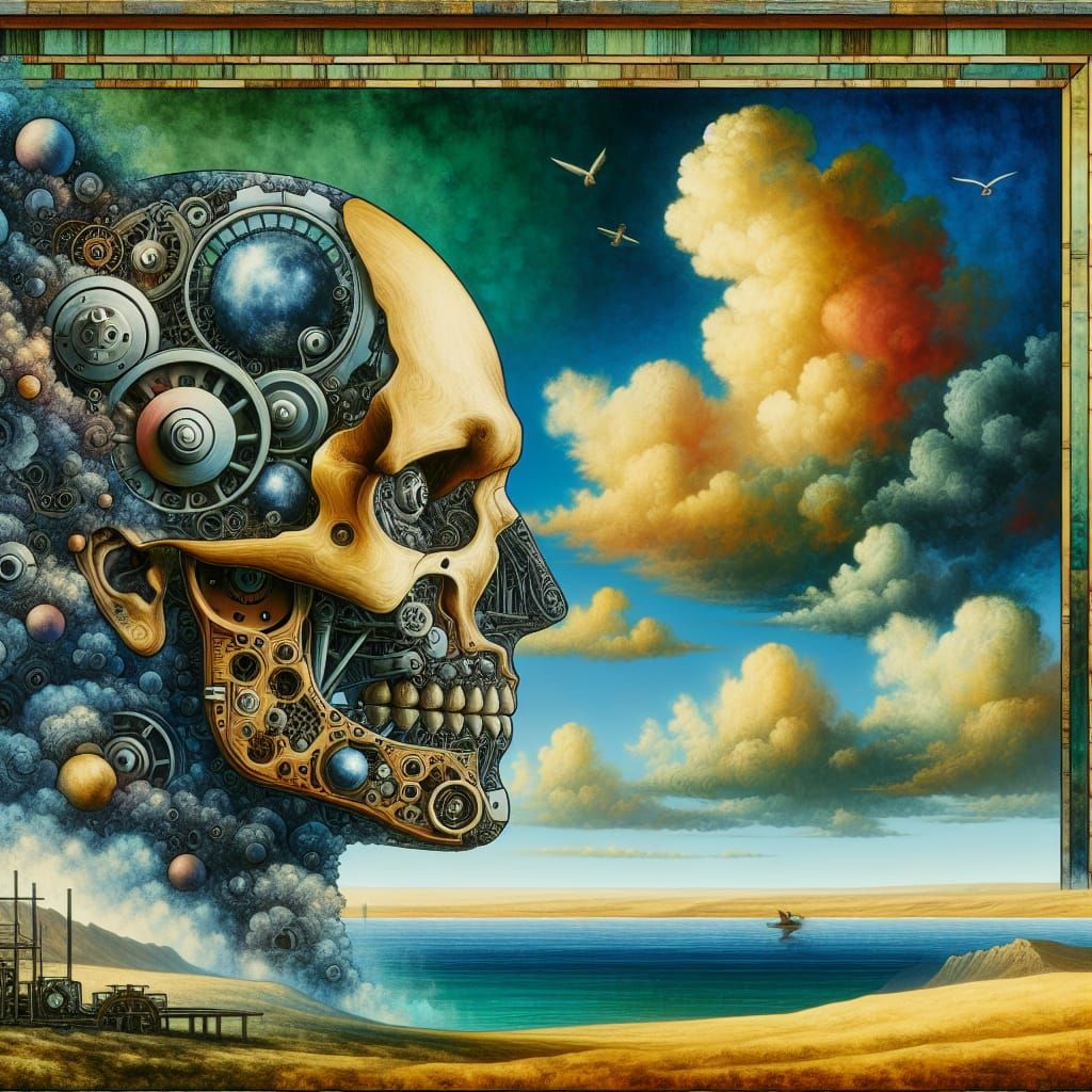 Biomechanical Skull Being in Earth Tones