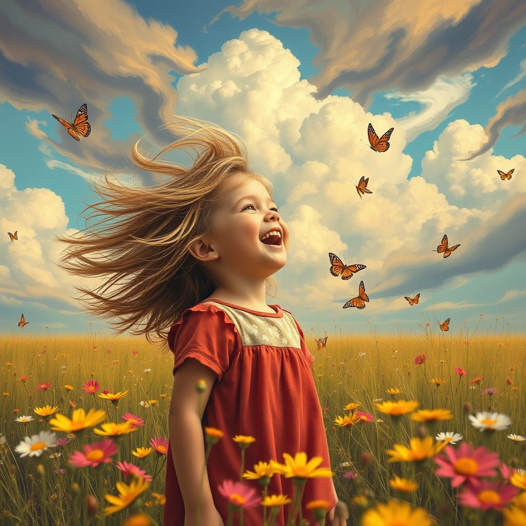 Child in Wildflower Field, Pulp Fiction Dreamscape