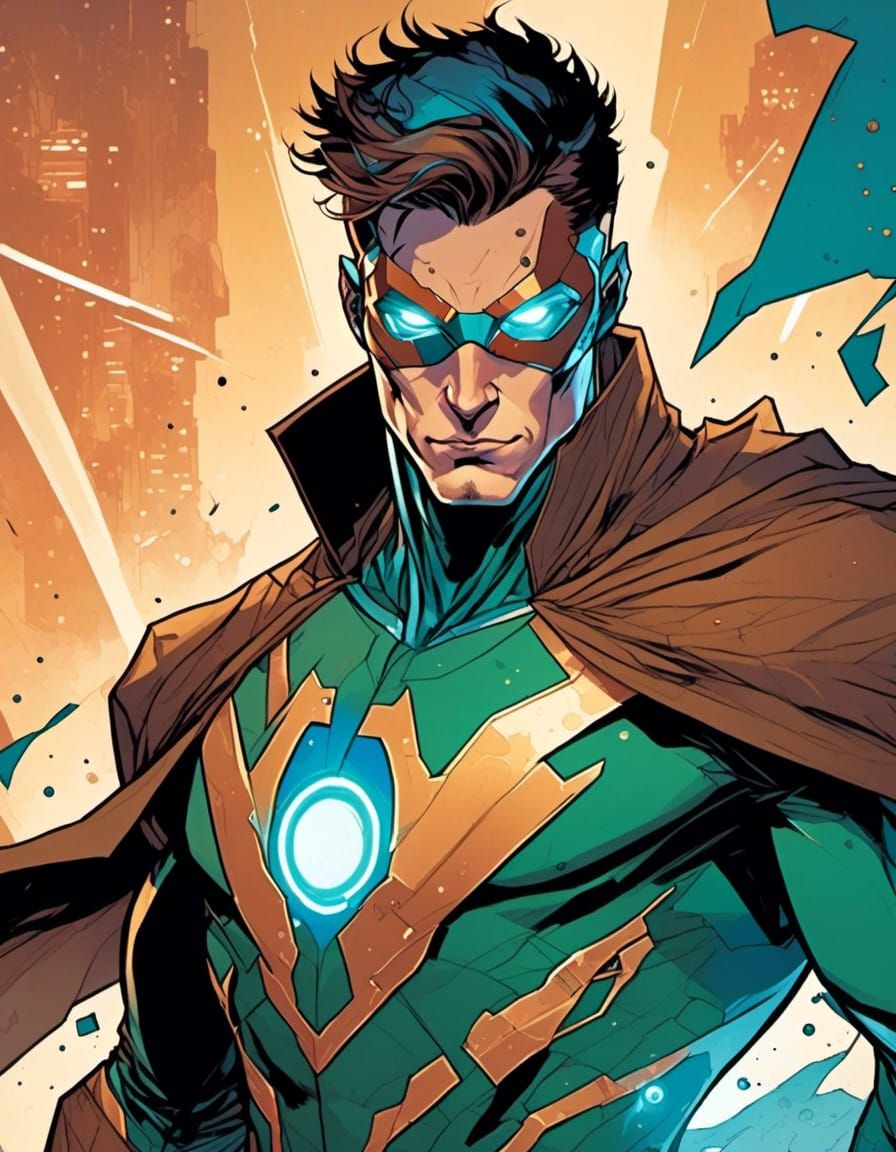 Futuristic Superhero in Sleek Suit with Meteorite Energy