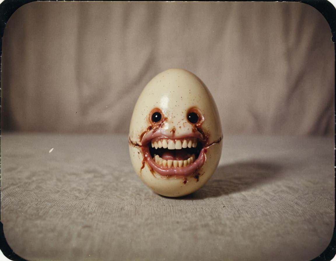 Grotesque Salaryman Egg in 1960s Polaroid Style