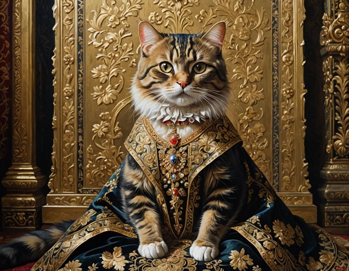 Cat in Russian Sarafan: 19th Century Portrait