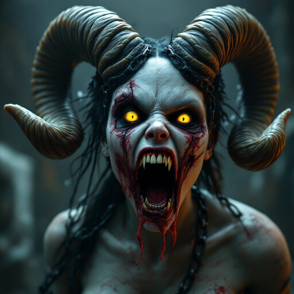 Epic Horror Goddess in a State of Unhinged Terror