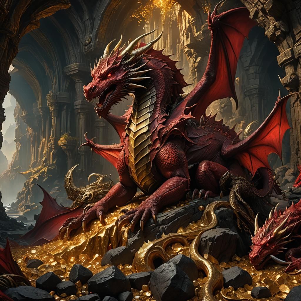 Red Dragon Sleeping: Fantasy Art Masterpiece