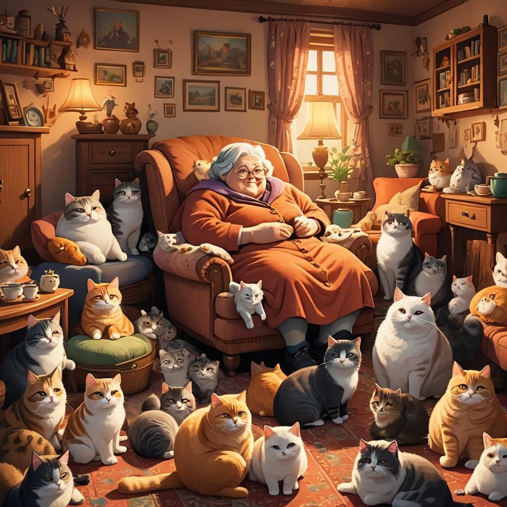 fat granny with cats