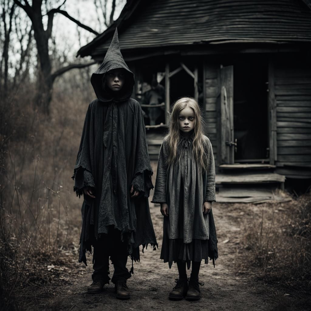 Horror Scene: Children Meet Evil Witch