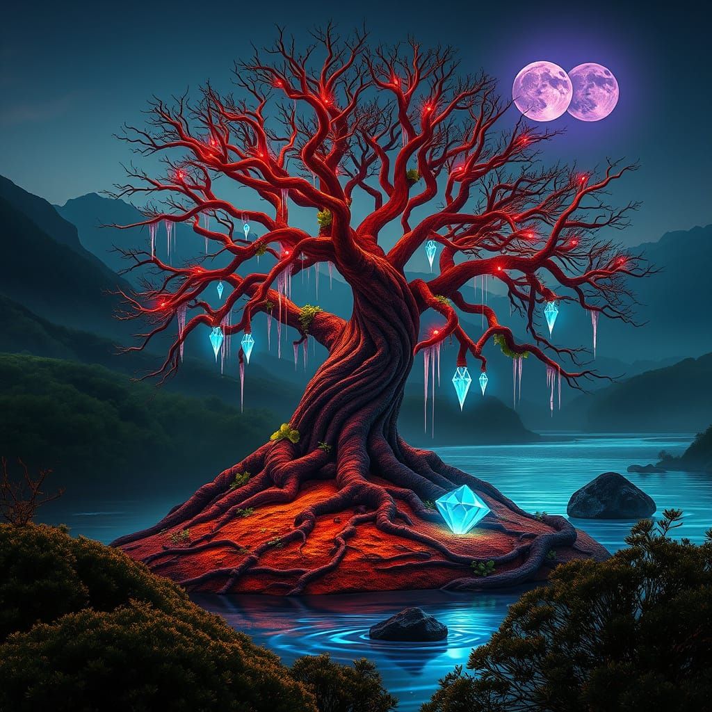 Majestic Tree in an Ethereal Rainforest Scene