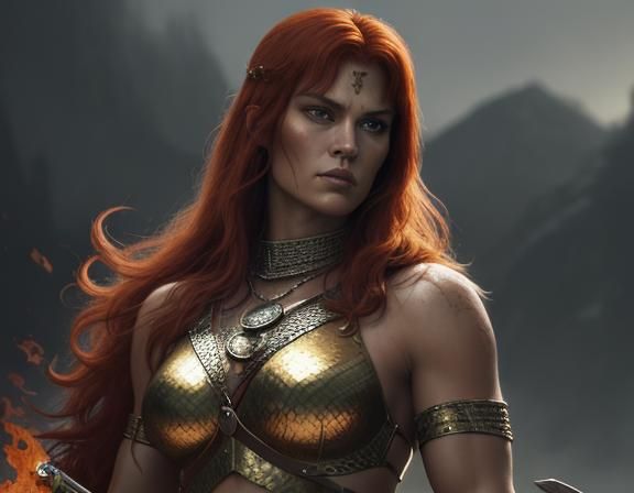 Red sonya  the Barbarian. art of pencil by: Pierre Alary.Amazingly detailed and symmetrical 4k images. Gorgeous high-res...