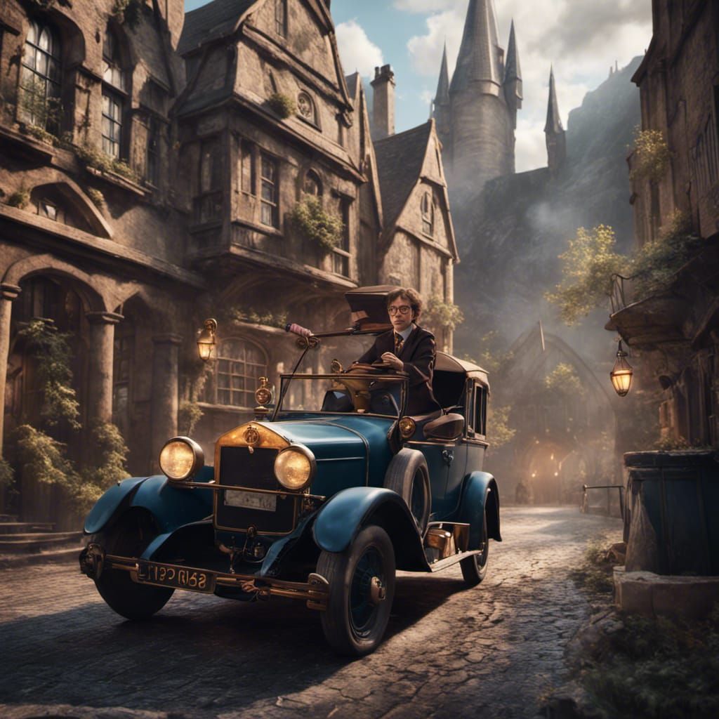 Harry Potter Drives a Car in Detailed Matte Painting