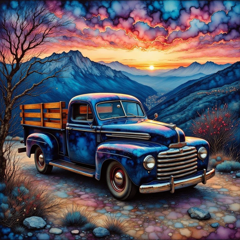1947 Ford Truck Oil Painting at Twilight