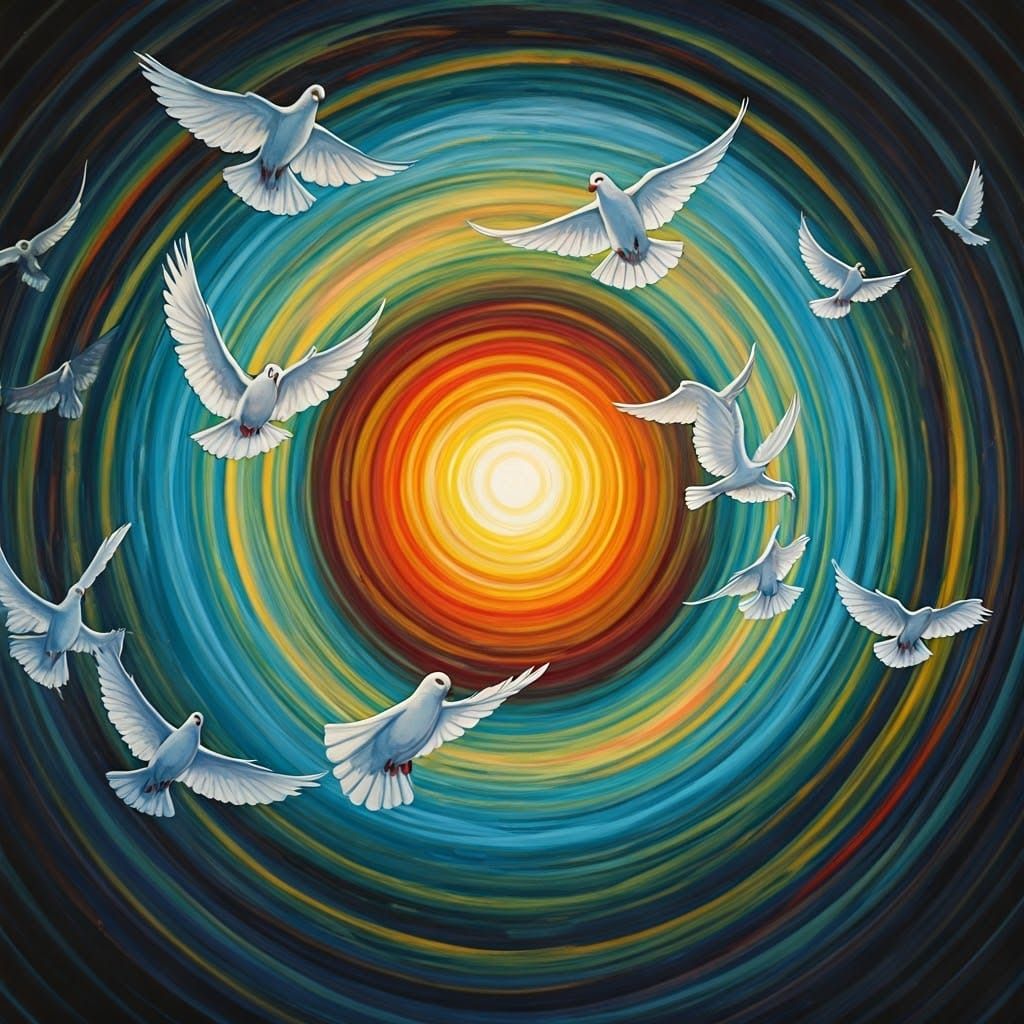 Doves in Surrealist Action Painting