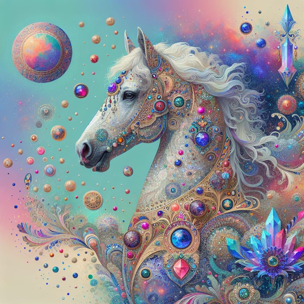 Cosmic Horse in Psychedelic Pastel Digital Art