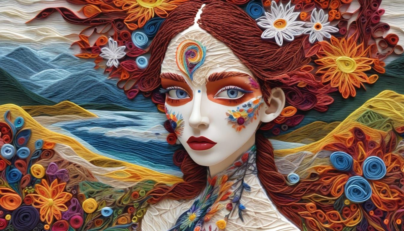 Surreal Embroidered Androgynes Dancing in Thread Landscape