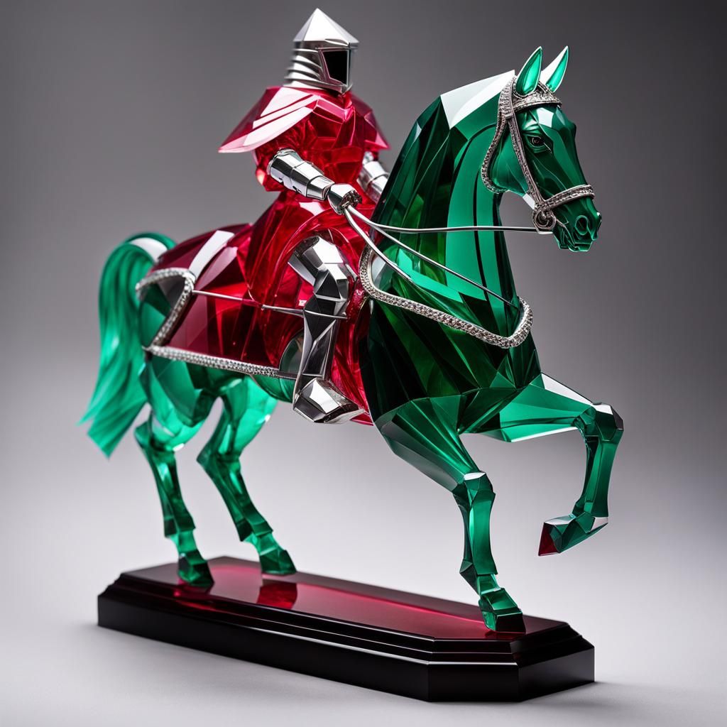 Crystal Knight Statue on Majestic Haflinger Horse
