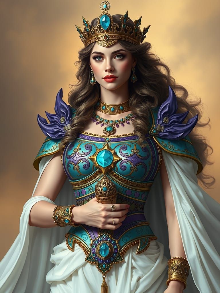 Goddess in Turquoise Armor, Art Nouveau Style