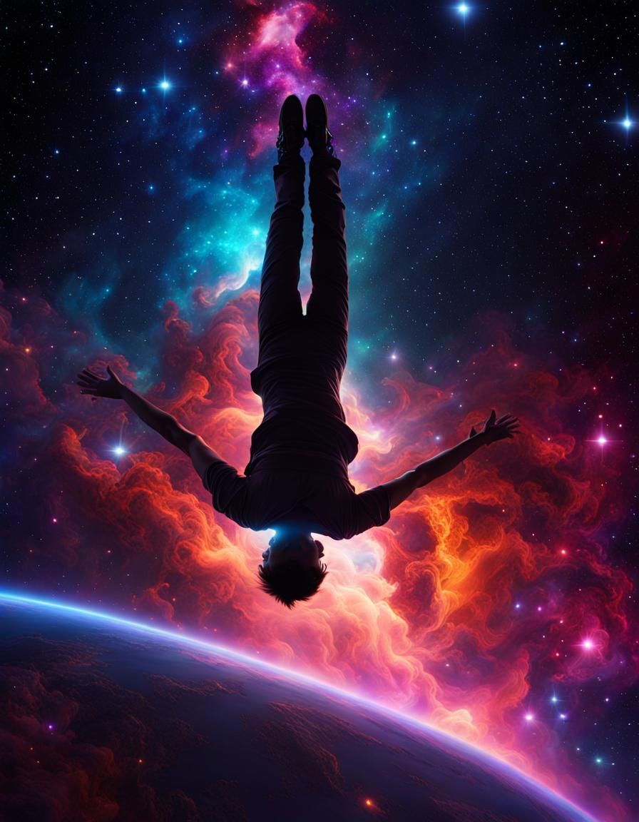 Person Floating Among Stars in Digital Art