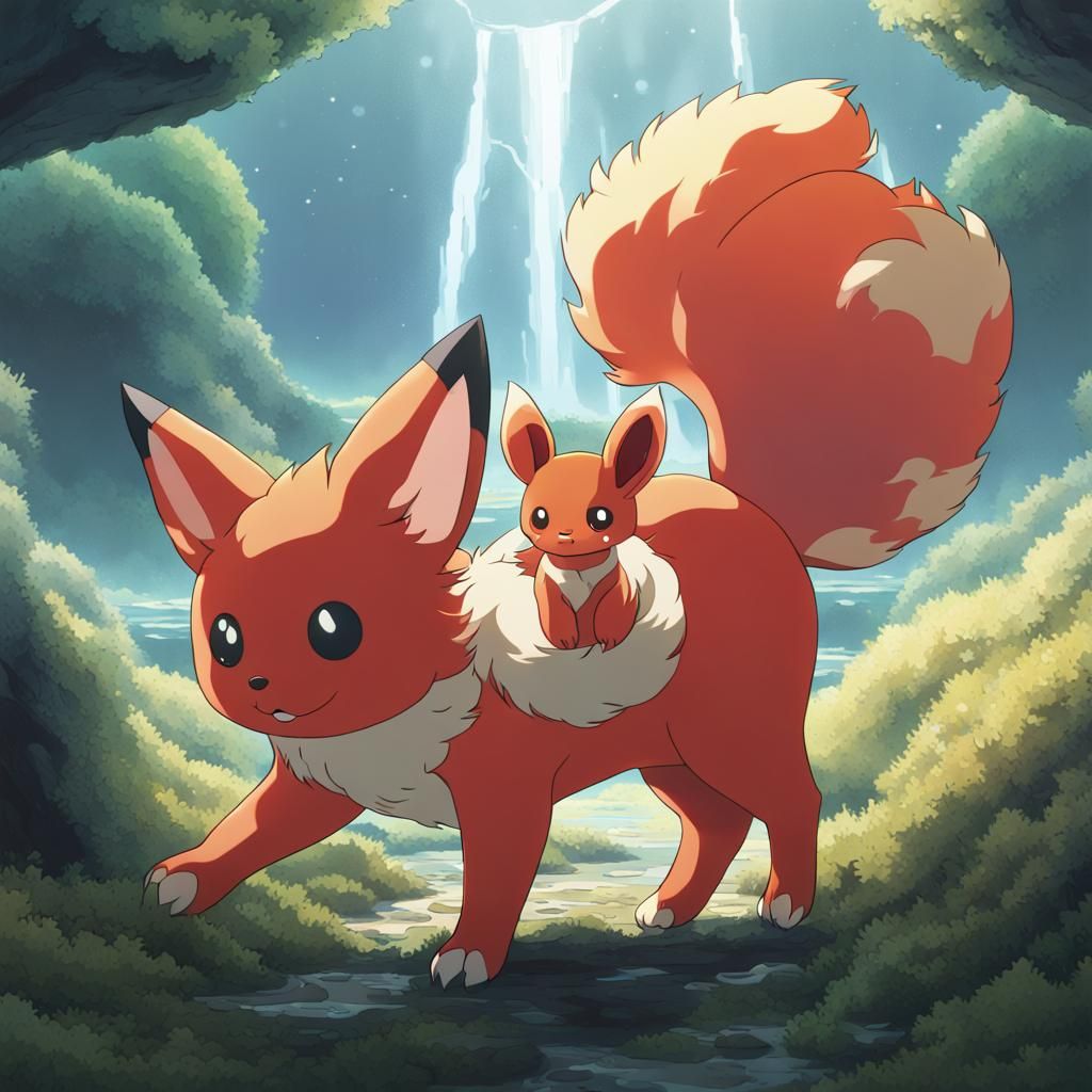 Jibanyan Vulpix Fusion, Studio Ghibli Anime Style