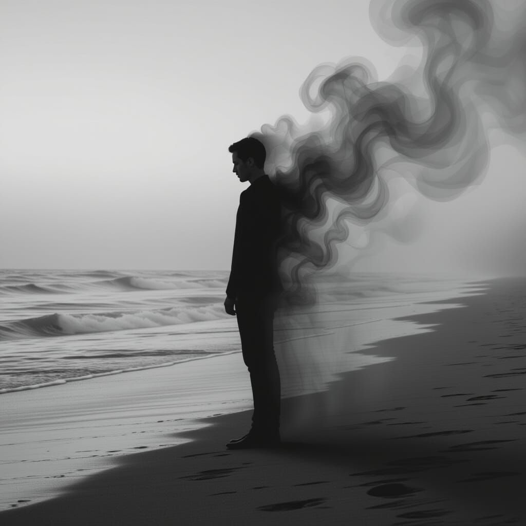 Cinematic Album Art: Man Dissolving into Smoke