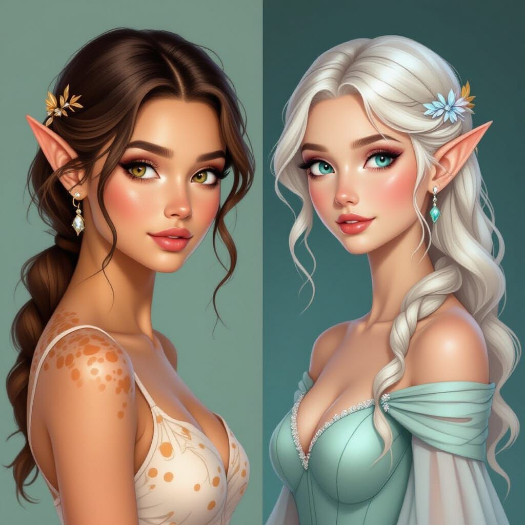 Elven Women Portrait with Peach and Platinum Hair