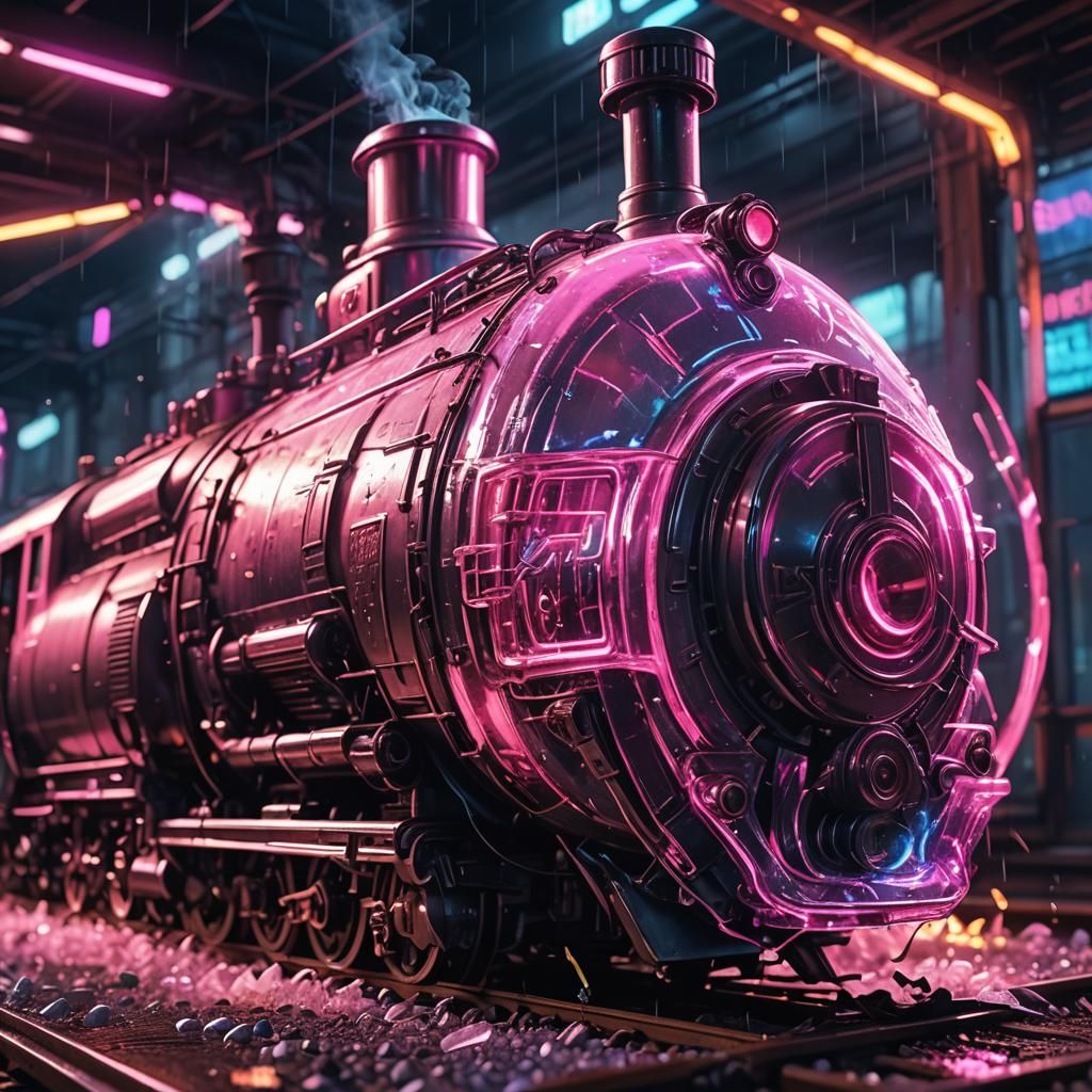 Synthwave Train Crash with Giant Vodka Bottle