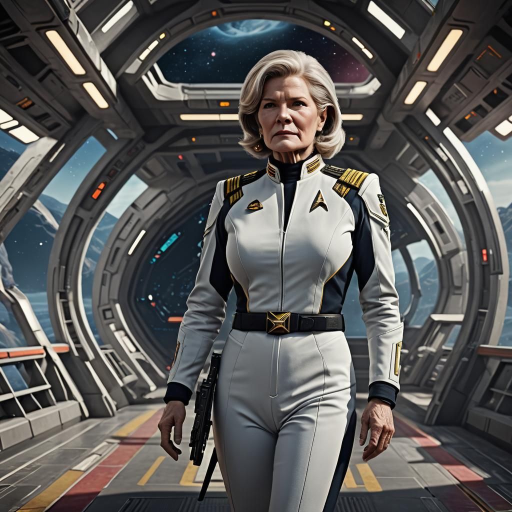 Admiral Janeway Hopeful on Starship Bridge