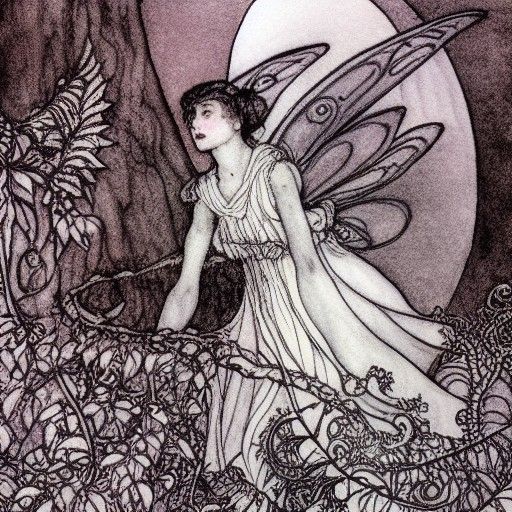 Fairies Dancing in Moonlight: Fairycore Charcoal Drawing