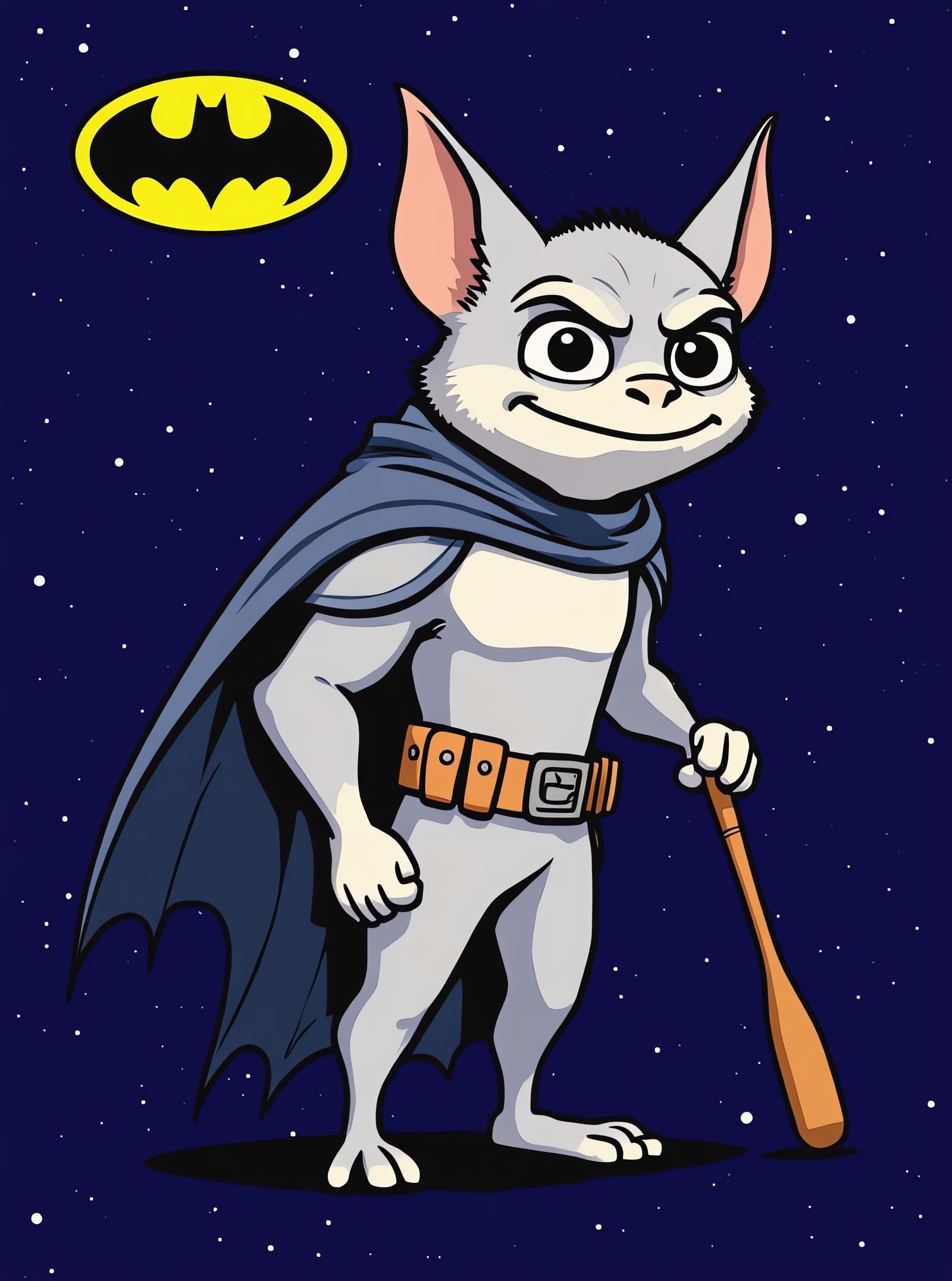 Humorous Furry Bat Character with Smirk in Sketch Style