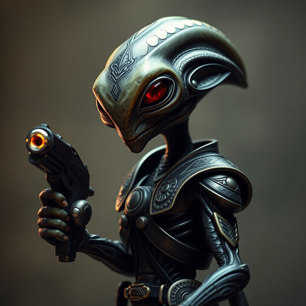 Alien Warrior with Pistol in Sci-Fi Style