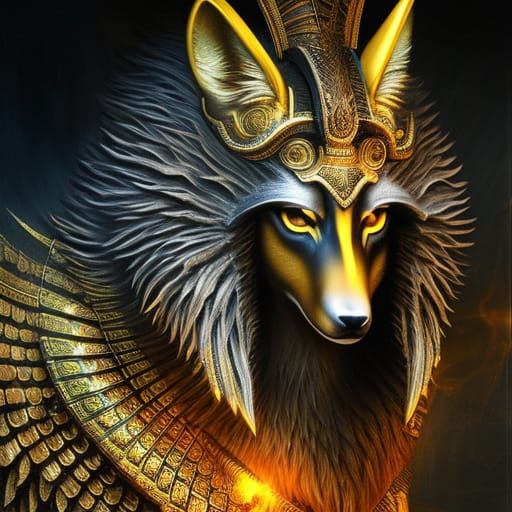 Anubis: Jackal-Headed God in Hyperrealistic Dark Fantasy