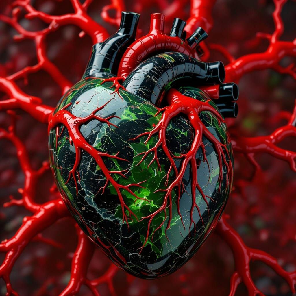 Blood Veins in Viridescent Obsidian Heart