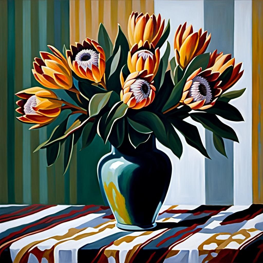 Proteas Still Life in Oil Painting Style