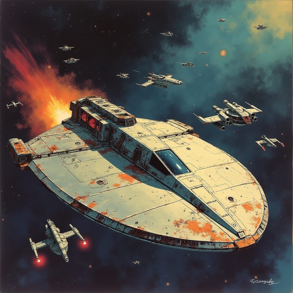 Saucer Starship in Sci-Fi Comic Style