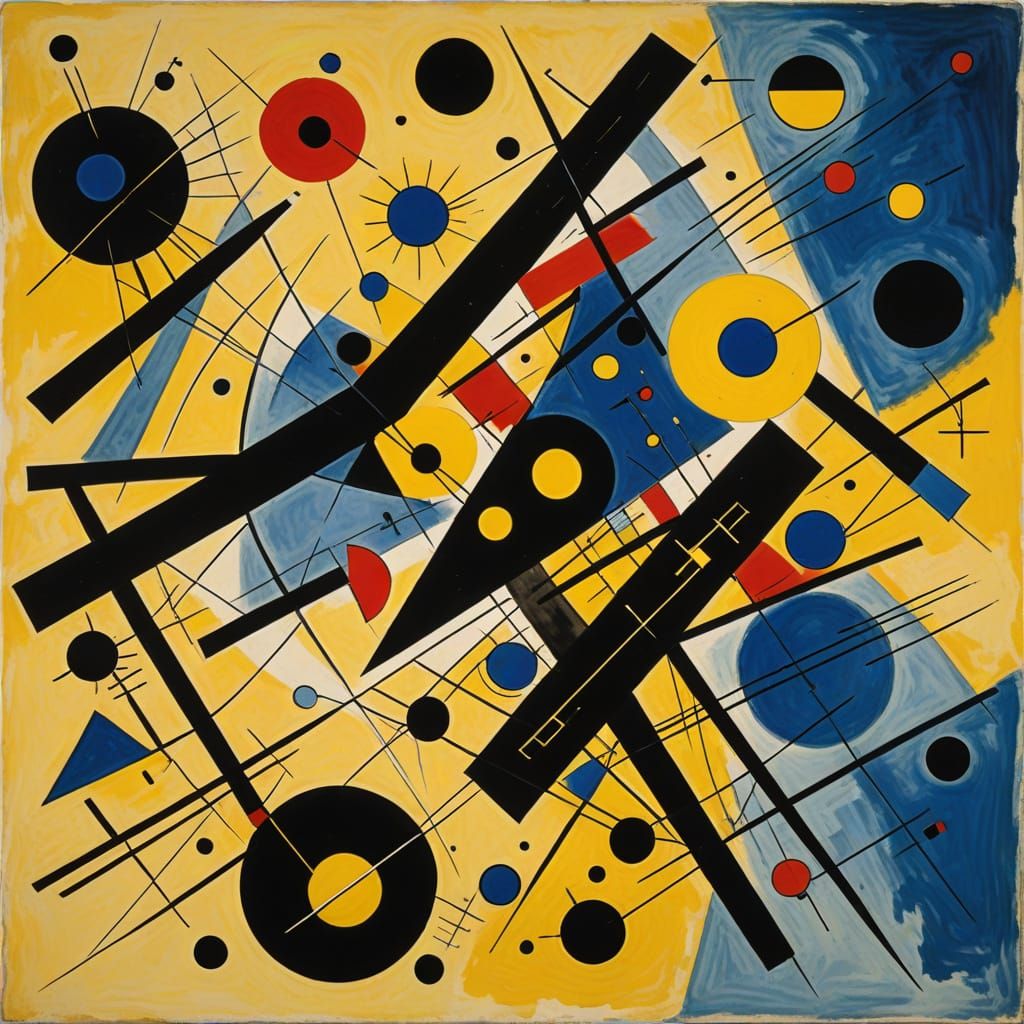 Abstract Composition with Black Lines and Vibrant Yellow and...