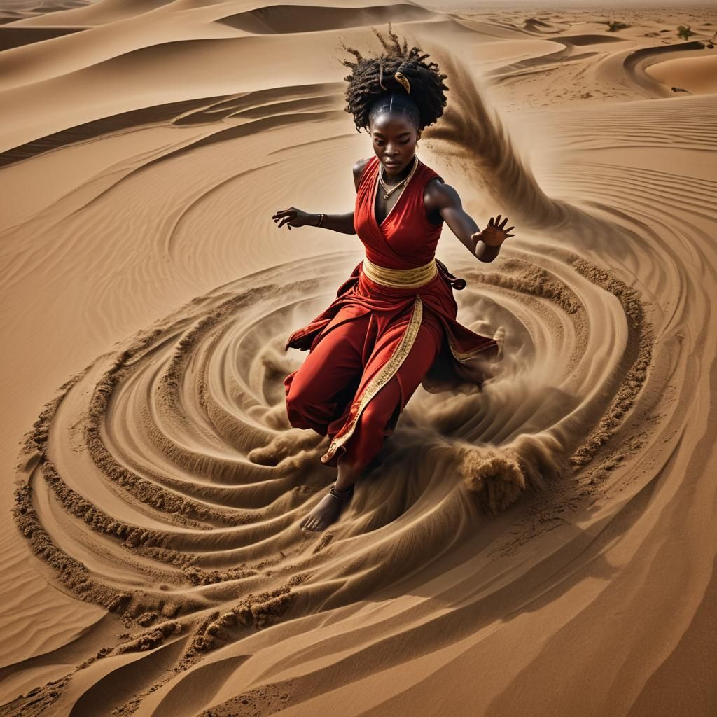 Sand Bending Woman in Sahara Desert