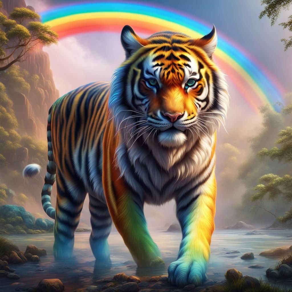 Rainbow Tiger: Detailed Matte Painting