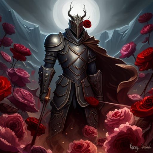 Gothic Berserk Knight in Demonic Armor and Roses